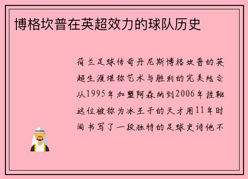 博格坎普在英超效力的球队历史